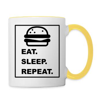 Cool "Eat Sleep Repeat" design for him and her - Contrasting Mug - white/yellow - Right