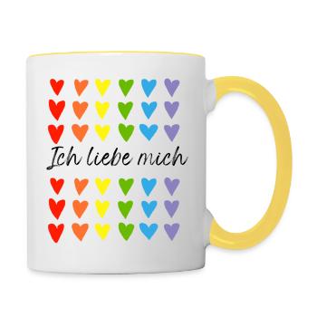 Ich liebe mich T-Shit - Tasse zweifarbig - Weiß/Gelb - Rechts