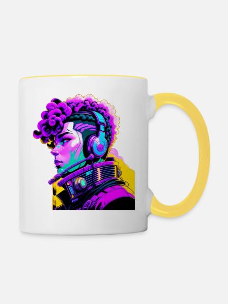Musik Cyborg Headset - Tasse zweifarbig - Weiß/Gelb