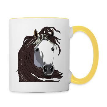 Pferdekopf 05 Schimmel - Tasse zweifarbig - Weiß/Gelb - Rechts