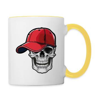 Crâne avec casquette - Mug contrasté - blanc/jaune - Droite