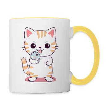 Mignon Kitten Design #5 - Mug contrasté - blanc/jaune - Droite