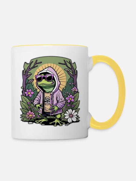 Rapper-Frosch - Tasse zweifarbig - Weiß/Gelb