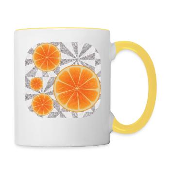 Orangen-Kunst - Tasse zweifarbig - Weiß/Gelb - Rechts