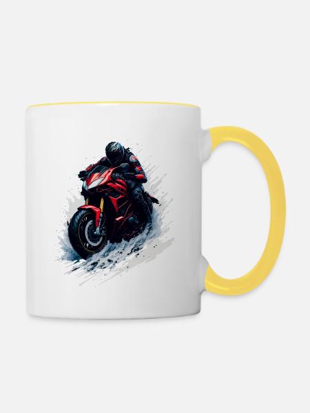 Sportmotorrad - Tasse zweifarbig - Weiß/Gelb