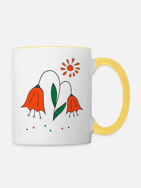 Tulpen mit Sonne - Tasse zweifarbig - Weiß/Gelb