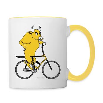 Radball Stier gelb v00 - Tasse zweifarbig - Weiß/Gelb - Rechts