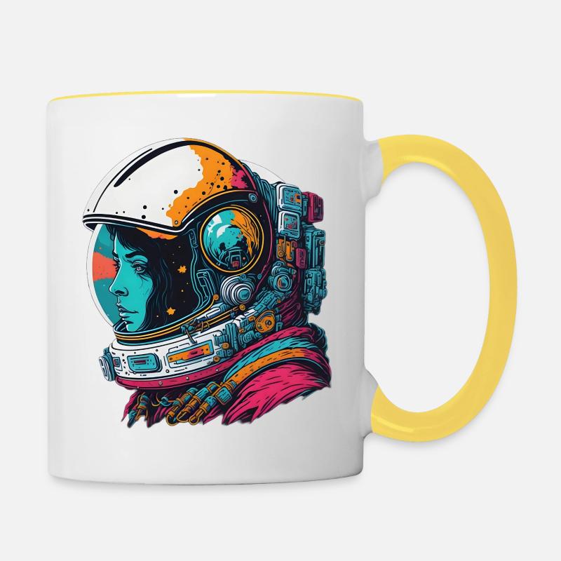 Abstract astronaut in space - Contrasting Mug - white/yellow