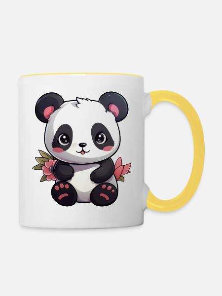 süßer Panda - Tasse zweifarbig - Weiß/Gelb