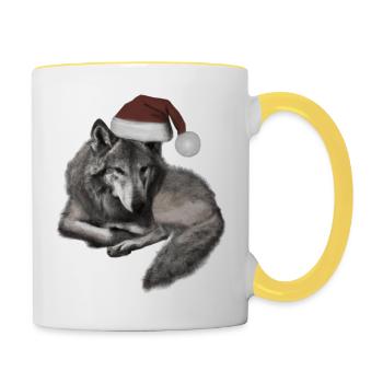 Loup de Noël - Mug contrasté - blanc/jaune - Droite