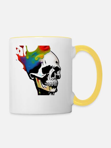 Totenkopf Kunst - Bunt - Tasse zweifarbig - Weiß/Gelb