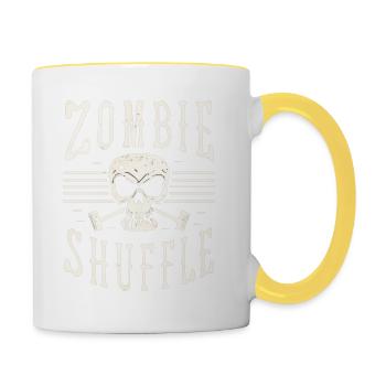 Zombie Shuffle T-Shirt - Für Gruselfans Halloween - Tasse zweifarbig - Weiß/Gelb - Rechts