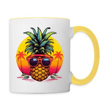 Synthwave Pineapple - Tasse zweifarbig - Weiß/Gelb - Rechts