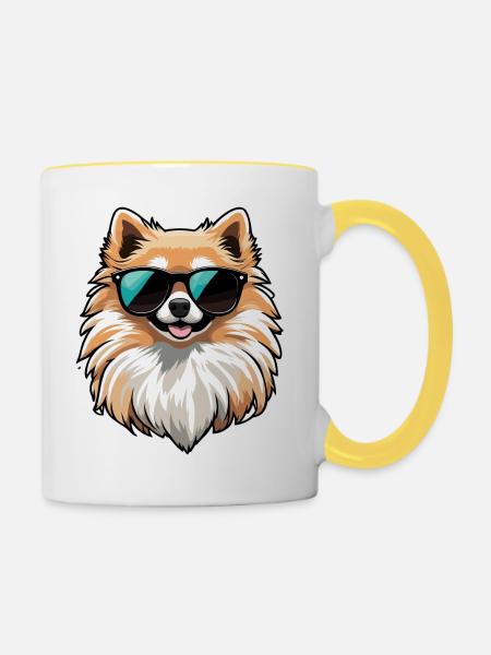 Zwergspitz Zeichnung - Tasse zweifarbig - Weiß/Gelb