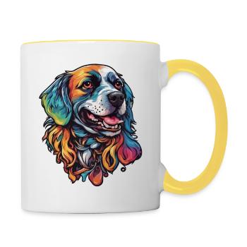 Chien / Animal / Animal de compagnie / Patte / Nez poilu / Wauwau - Mug contrasté - blanc/jaune - Droite