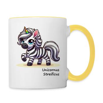 Zebra Einhorn - Unicornus Streificus - Tasse zweifarbig - Weiß/Gelb - Rechts