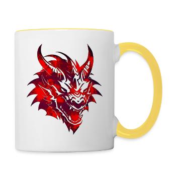 Fantasy Drache Anime Drachenkopf Mythisches Reptil - Tasse zweifarbig - Weiß/Gelb - Rechts