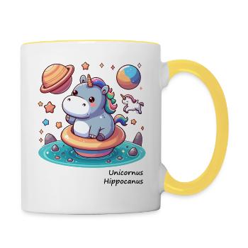 Licorne hippopotame - Unicornus hippocanus - Mug contrasté - blanc/jaune - Droite