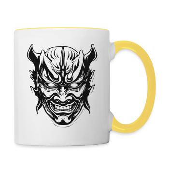 Kabuki Maske / Japanische Kunst / Theater / Antik - Tasse zweifarbig - Weiß/Gelb - Rechts