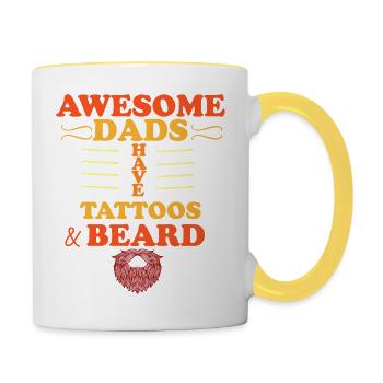 Awesome Dads Have Tattoos And Beard - Contrasting Mug - white/yellow - Right