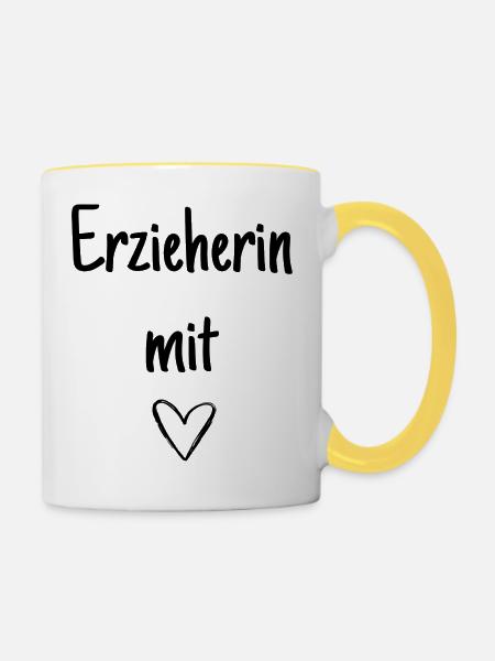 Abschiedsgeschenk - Tasse zweifarbig - Weiß/Gelb
