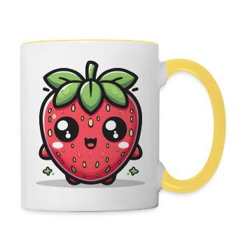 Kawaii Cute Strawberry - Contrasting Mug - white/yellow - Right
