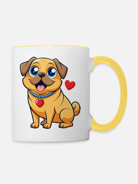 Liebevolle Puggle Digitale Kunst - Tasse zweifarbig - Weiß/Gelb