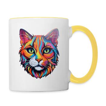 Katze psychedelisch - Tasse zweifarbig - Weiß/Gelb - Rechts