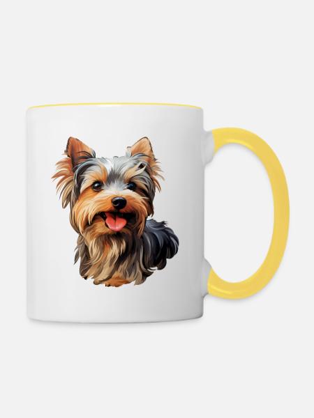 Yorkshire Terrier niedlich - Tasse zweifarbig - Weiß/Gelb