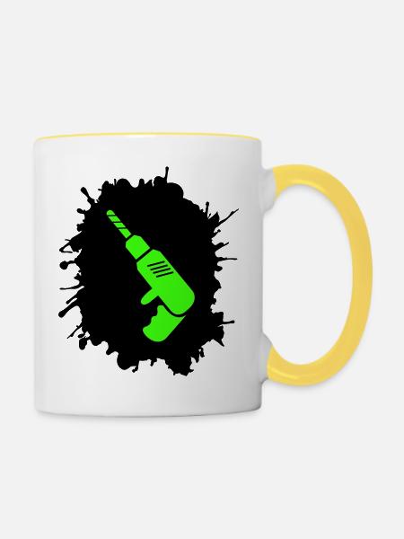 bohrmaschine klecks handwerker - Tasse zweifarbig - Weiß/Gelb