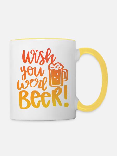 Wish You Beer Were - Tasse zweifarbig - Weiß/Gelb