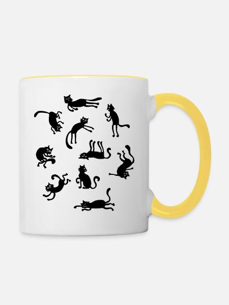 ein Haufen Katzen - Tasse zweifarbig - Weiß/Gelb