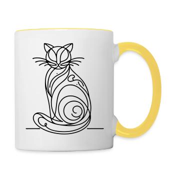 Cat line art - Tasse zweifarbig - Weiß/Gelb - Rechts