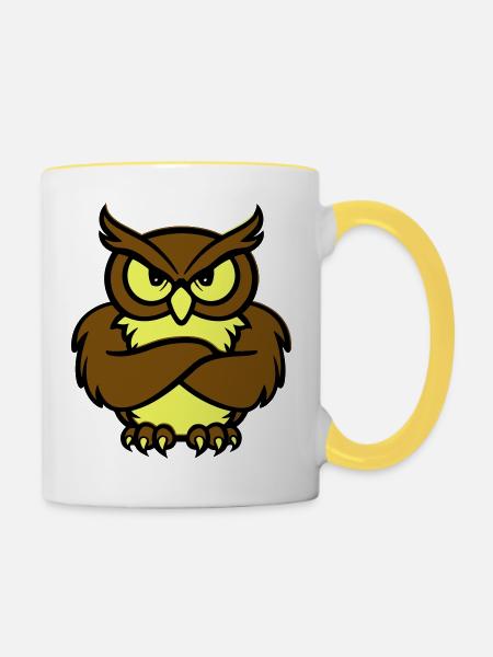 eule comic tier - Tasse zweifarbig - Weiß/Gelb