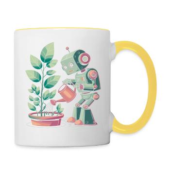 Robot qui arrose des plantes - Mug contrasté - blanc/jaune - Droite