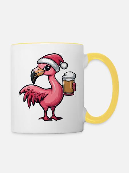 Flamingo Weihnachten Bier - Tasse zweifarbig - Weiß/Gelb