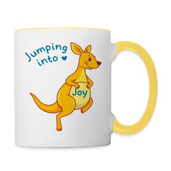 Jumping Joy : Kangourou jaune avec signe bleu - Mug contrasté - blanc/jaune - Droite