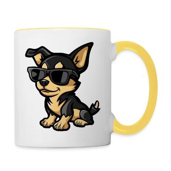 Chihuahua Dogs Comic Cool - Contrasting Mug - white/yellow - Right