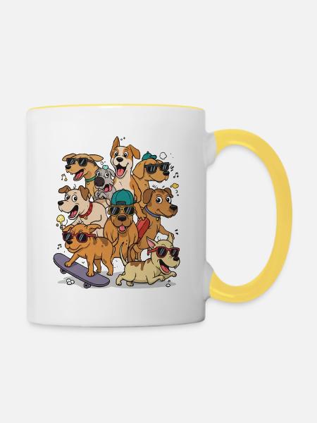 Glückliche Hunde - Tasse zweifarbig - Weiß/Gelb