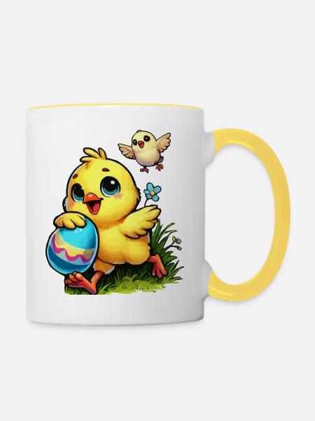 kuecken ostern - Tasse zweifarbig - Weiß/Gelb