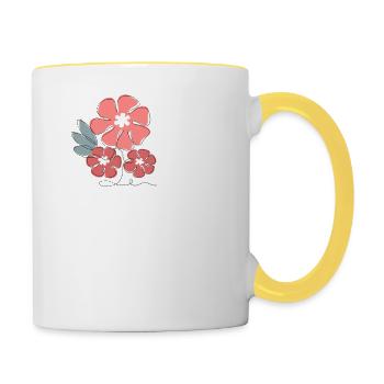 Letter e Minimalistische Blumen - Tasse zweifarbig - Weiß/Gelb - Rechts