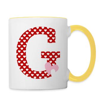 Buchstabe g Herz - Tasse zweifarbig - Weiß/Gelb - Rechts