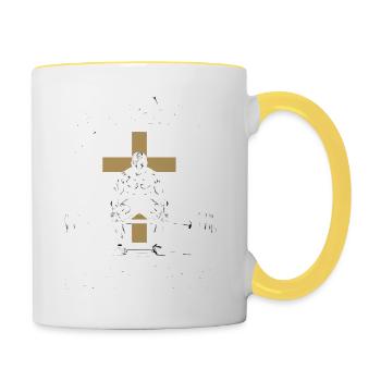 Heben Schwer Beten Hart Christliches Gewichtheben - Tasse zweifarbig - Weiß/Gelb - Rechts
