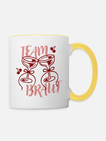 Team Braut – Kirschgläser - Tasse zweifarbig - Weiß/Gelb