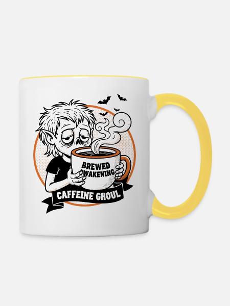 Spukende Kaffeetasse Illustration - Tasse zweifarbig - Weiß/Gelb