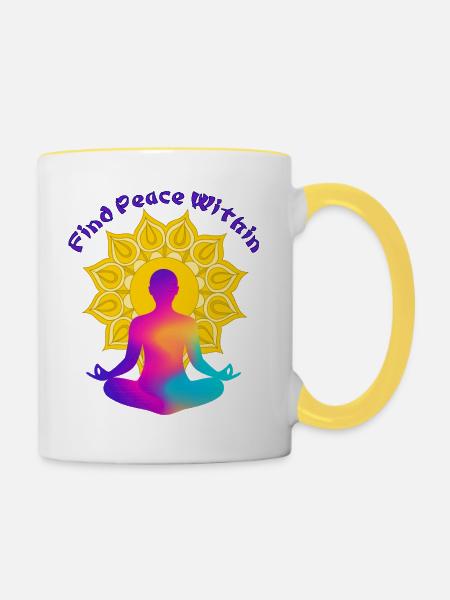 Finde einen Frieden in Mandala Glow - Tasse zweifarbig - Weiß/Gelb