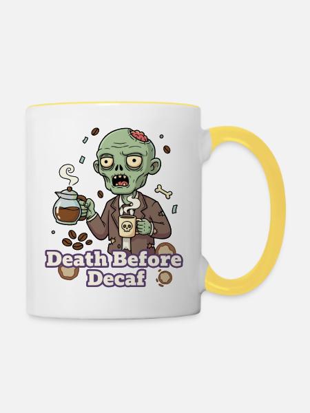 Zombie Kaffee Tod vor Decaf - Tasse zweifarbig - Weiß/Gelb