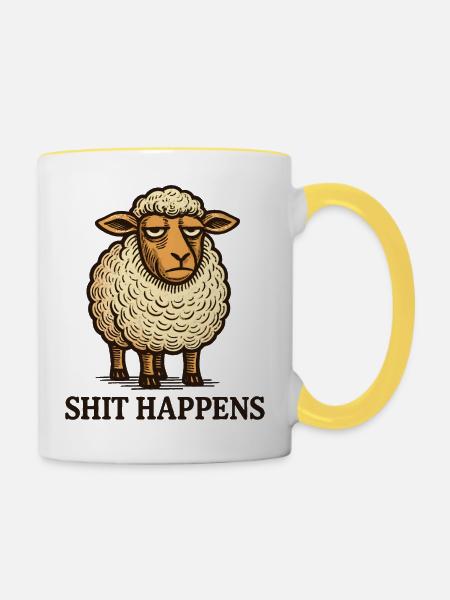 Müdes Schaf Spruchshirt - Tasse zweifarbig - Weiß/Gelb
