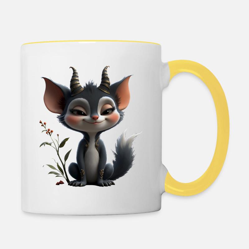 Forest Goblin Cat, with Horns - Contrasting Mug - white/yellow