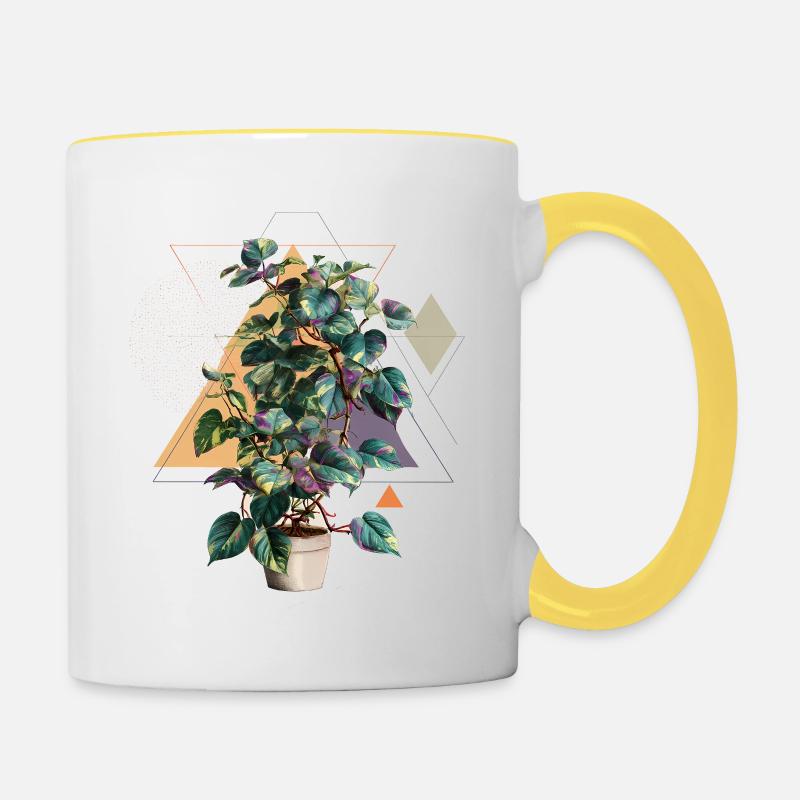 Philodendron variegata – Art pop géométrique - Mug contrasté - blanc/jaune